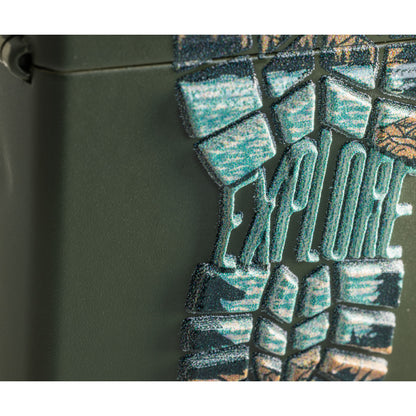 Front view of Zippo Step Out Design Green Matte Windproof Lighter close up to show the detail of the lighter.