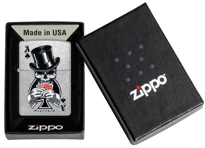Zippo Rietveld Ace of Spades Design Street Chrome Windproof Lighter in its packaging.