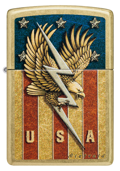 Front view of Zippo Rietveld USA Design Street Brass Windproof Lighter.