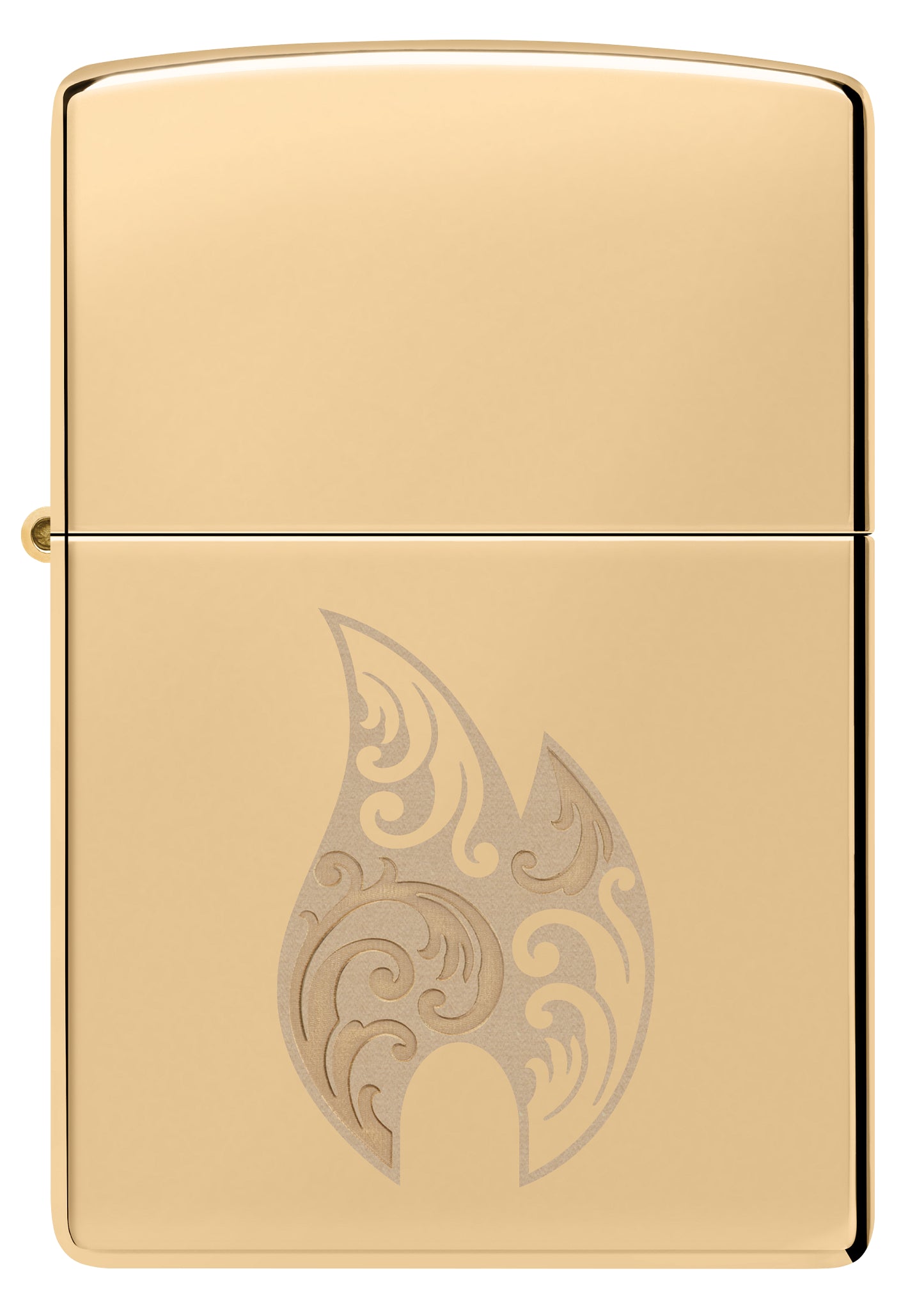 Front view of Zippo Filigree Flame Design High Polish Brass Windproof Lighter.