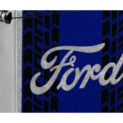 Front view of Zippo Ford Racing Stripes Design Street Chrome Windproof Lighter close up to show the detail of the lighter.