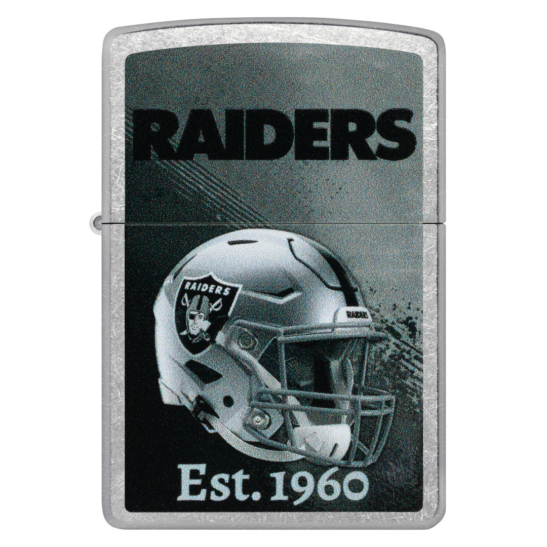 Front view of Zippo NFL Las Vegas Raiders Helmet Design Street Chrome Windproof Lighter.