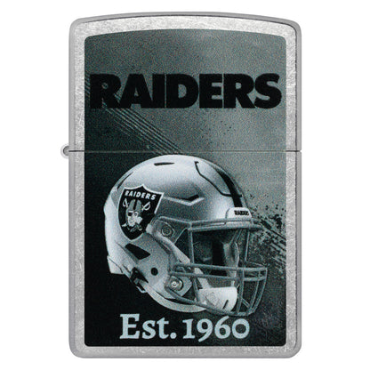 Front view of Zippo NFL Las Vegas Raiders Helmet Design Street Chrome Windproof Lighter.