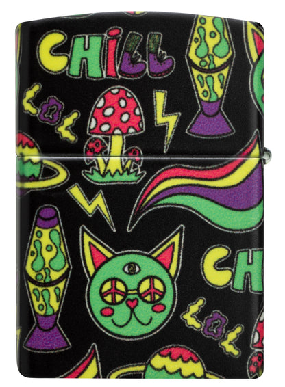 Back view of Zippo Glowing Chill Design Glow-in-the-Dark Green Windproof Lighter.