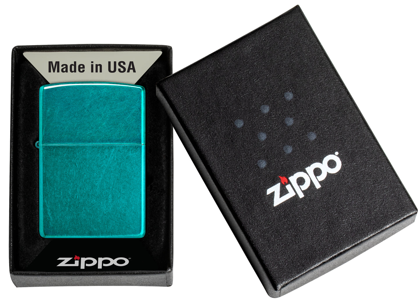 Zippo Classic Candy Teal Windproof Lighter in its packaging.