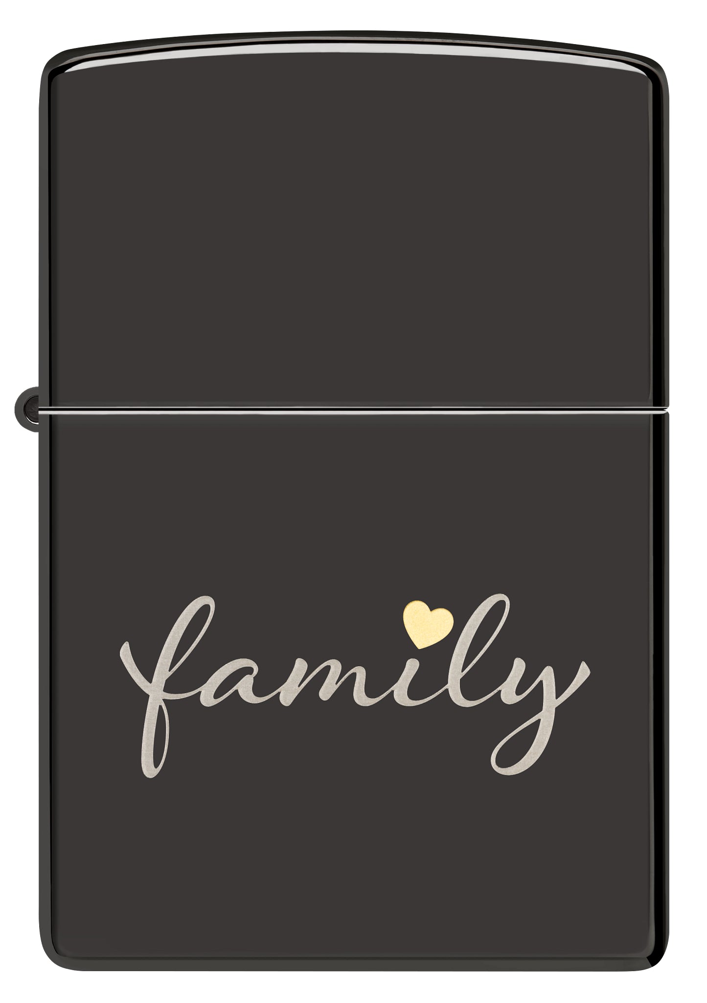 Front view of Zippo Family Design High Polish Black Windproof Lighter.