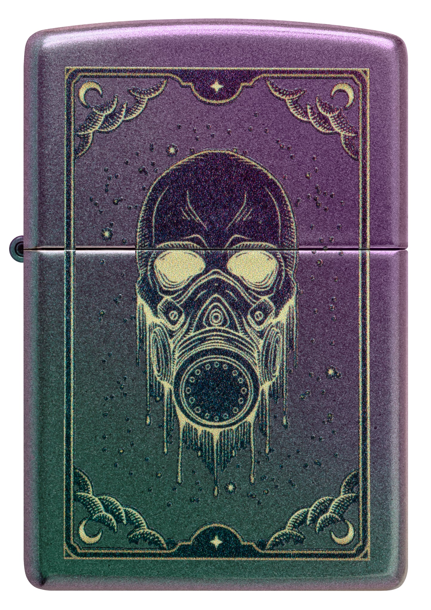 Front view of Zippo Gas Mask Design Iridescent Windproof Lighter.