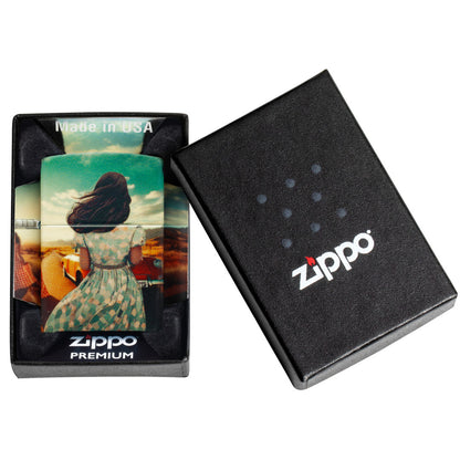 Zippo American Road Trip Design 540 Color Windproof Lighter in its packaging.