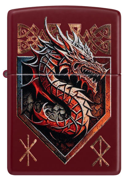 Front view of Zippo Dragon Shield Design Merlot Windproof Lighter.