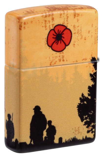 Back view of Zippo 2025 Veterans Day Commemorative 540 Matte Windproof Lighter standing at a 3/4 angle.