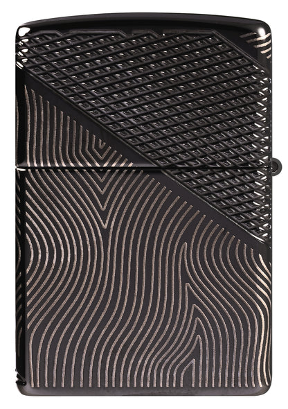 Back view of Zippo Z Crystal Design Armor® High Polish Black Windproof Lighter.