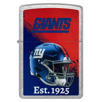 Front view of Zippo NFL New York Giants Helmet Design Street Chrome Windproof Lighter.
