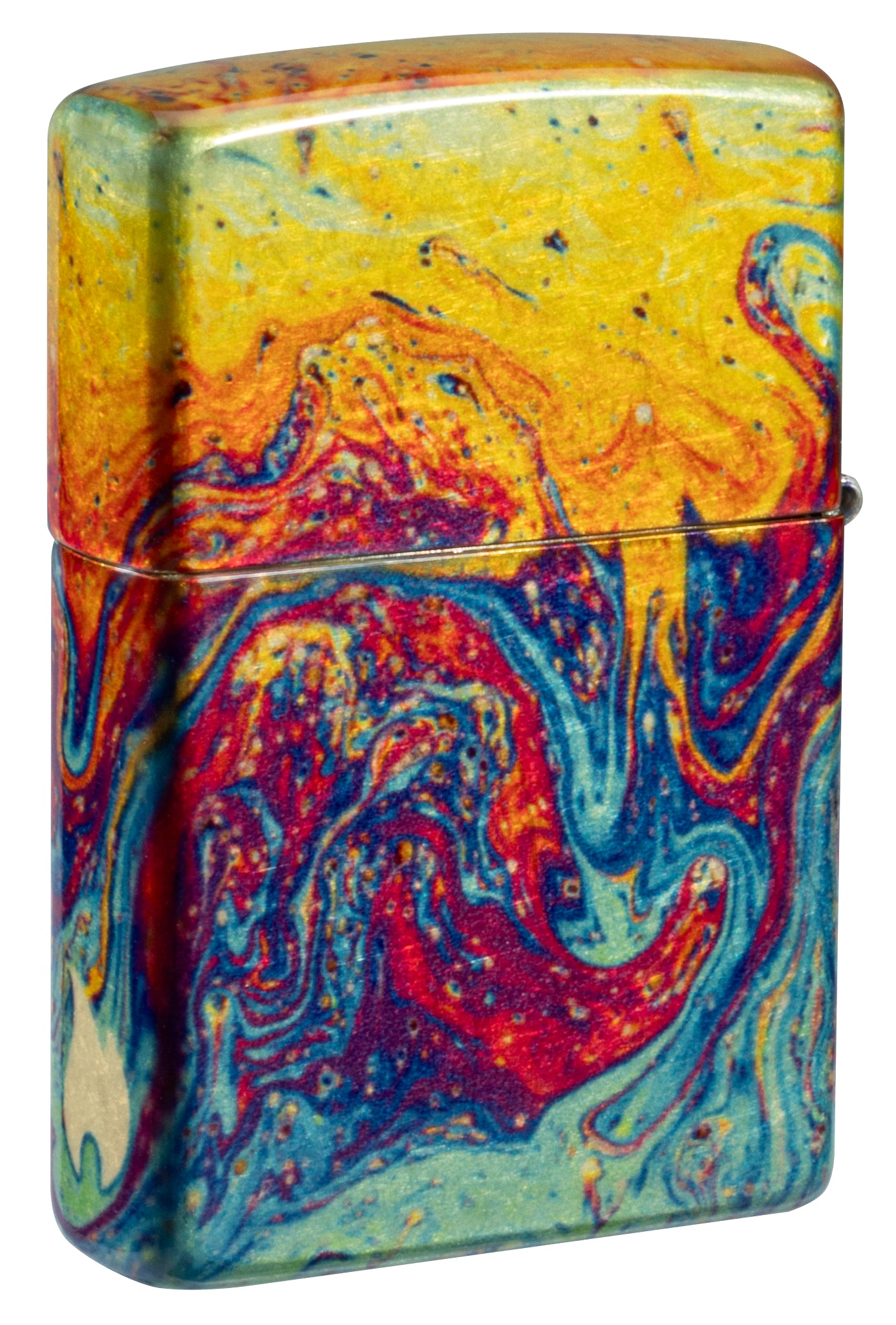 Back view of Zippo Magma Fusion Design 540 Tumbled Brass Windproof Lighter standing at a 3/4 angle.