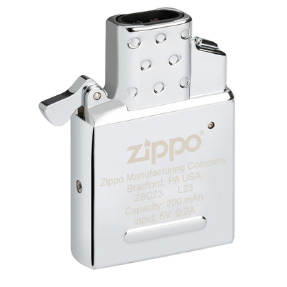 Front shot of Zippo Double Arc Rechargeable Lighter Insert
 standing at a 3/4 angle.