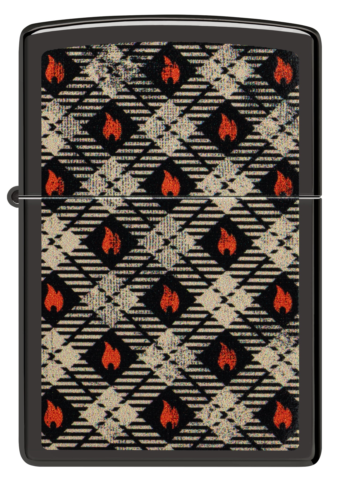 Front view of Zippo Tartan Design High Polish Black Windproof Lighter.