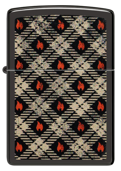 Front view of Zippo Tartan Design High Polish Black Windproof Lighter.