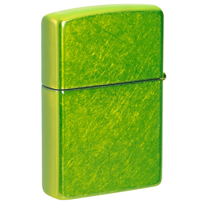 Back view of Zippo Megadeth Vic Rattlehead Design Classic Lurid Windproof Lighter standing at a 3/4 angle.
