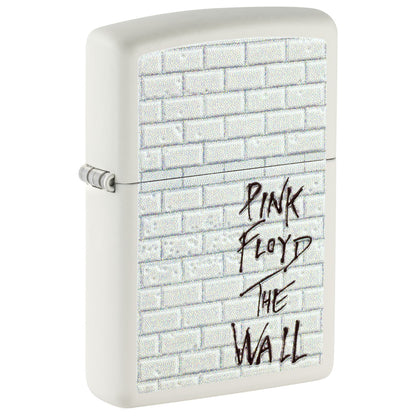 Front shot of Zippo Pink Floyd The Wall Design White Matte Windproof Lighter standing at a 3/4 angle.
