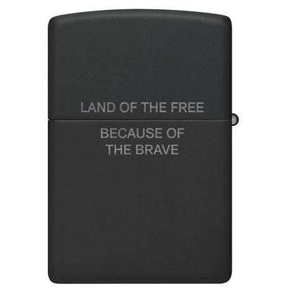 Back view of Zippo Because of the Brave Design Black Matte with Chrome Windproof Lighter.
