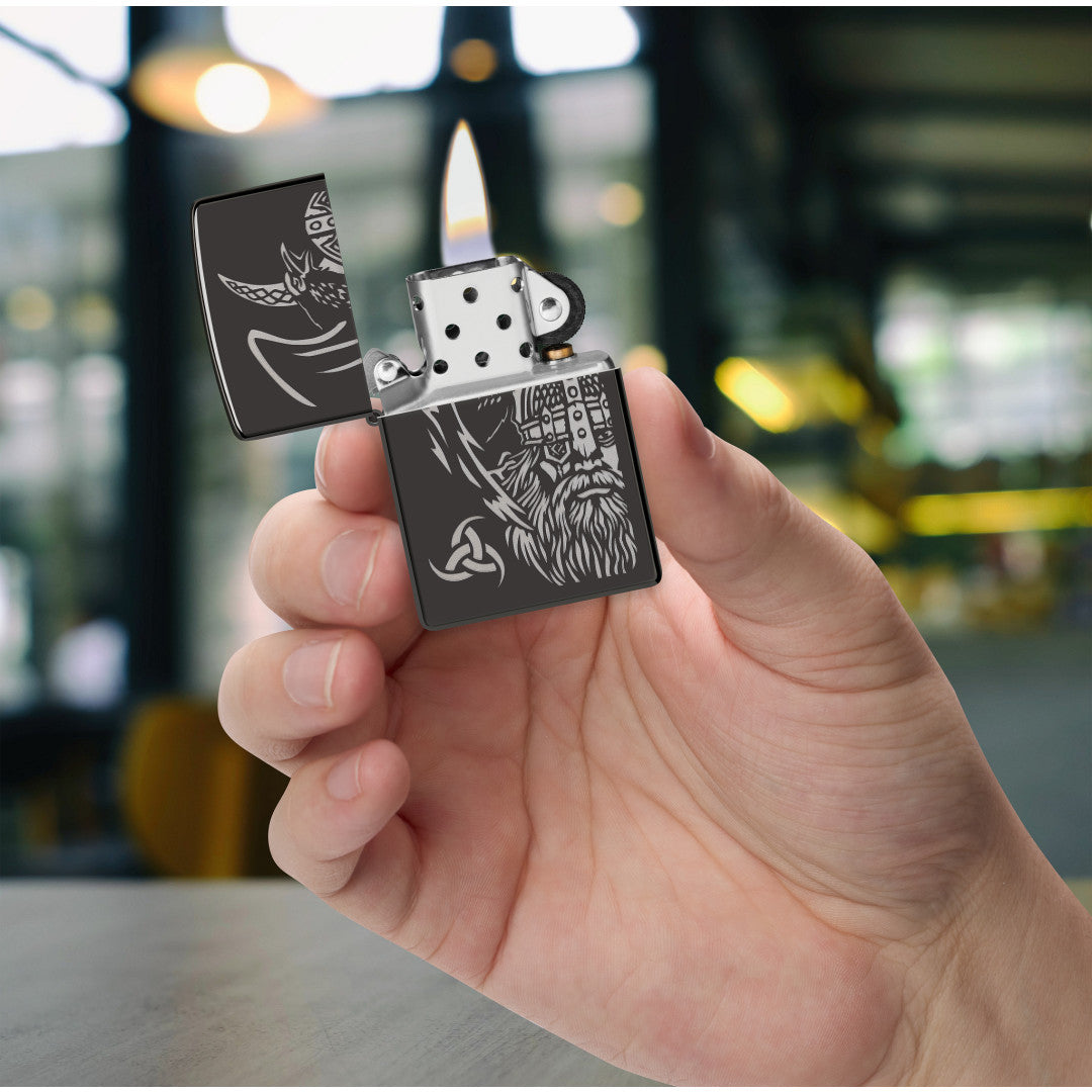 Zippo Odin Design High Polish Black Windproof Lighter – Zippo USA
