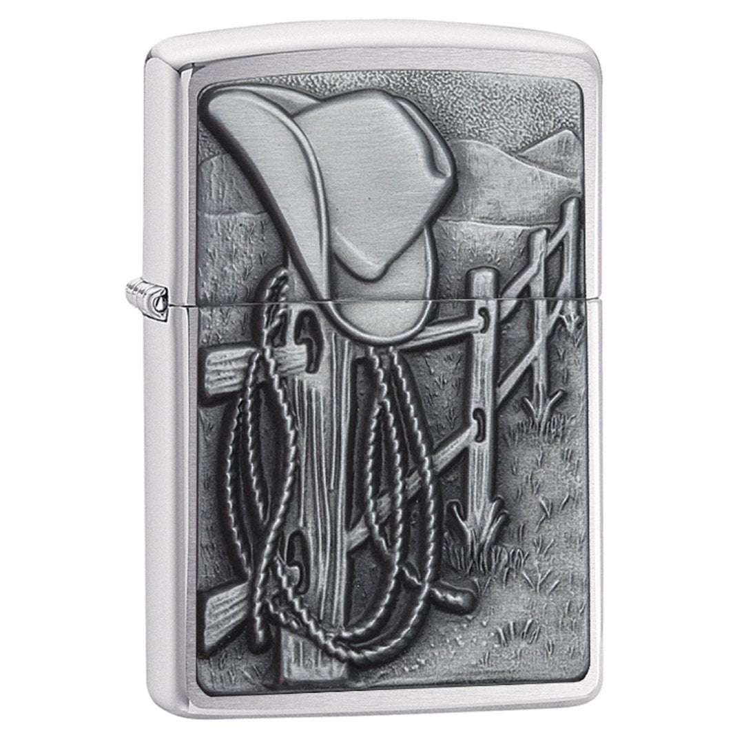Front shot of Resting Cowboy Windproof Lighter standing at a 3/4 angle.