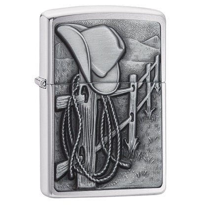 Front shot of Resting Cowboy Windproof Lighter standing at a 3/4 angle.