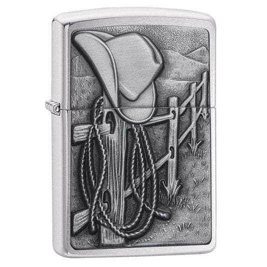 Front shot of Resting Cowboy Windproof Lighter standing at a 3/4 angle.
