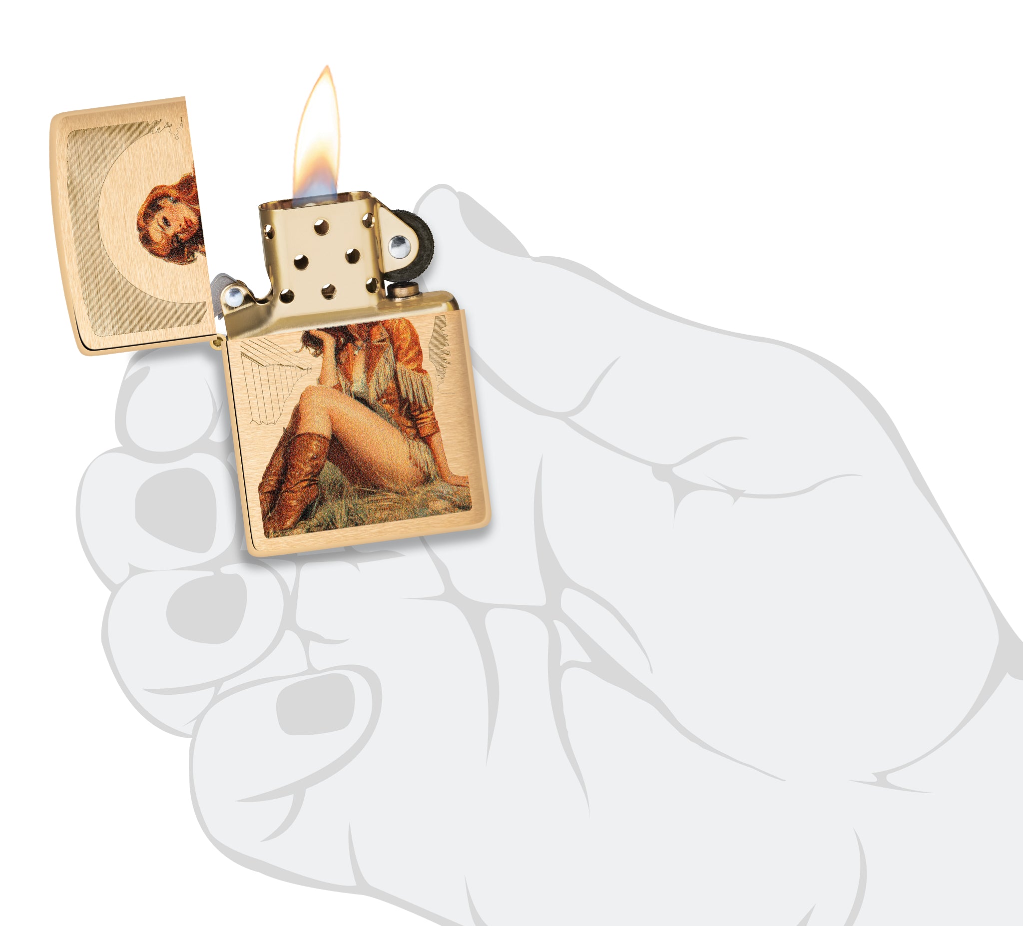 Zippo Western Pinup Design Brushed Brass Windproof Lighter – Zippo USA