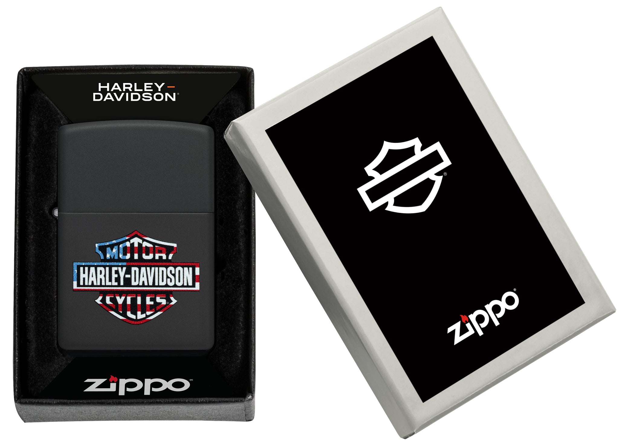Zippo Harley-Davidson® Flag Logo Design Black Matte Windproof