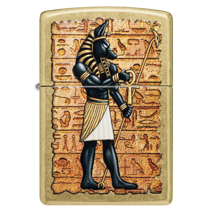 Front view of Zippo Guardian of Tombs Design Street Brass Windproof Lighter.