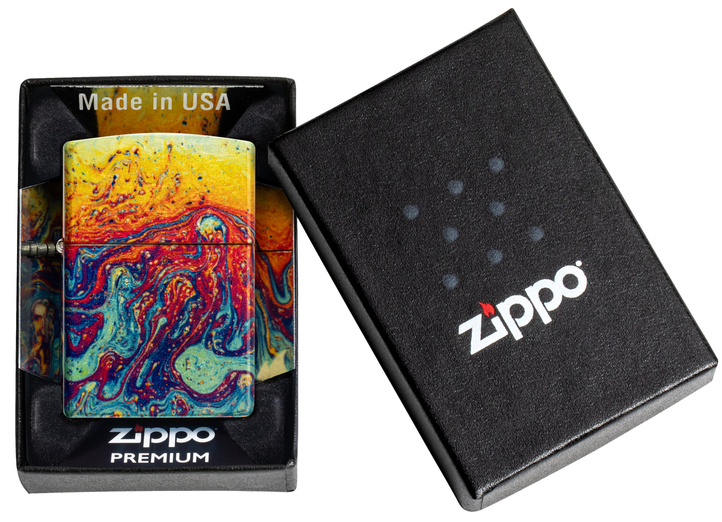Zippo Magma Fusion Design 540 Tumbled Brass Windproof Lighter in its packaging.