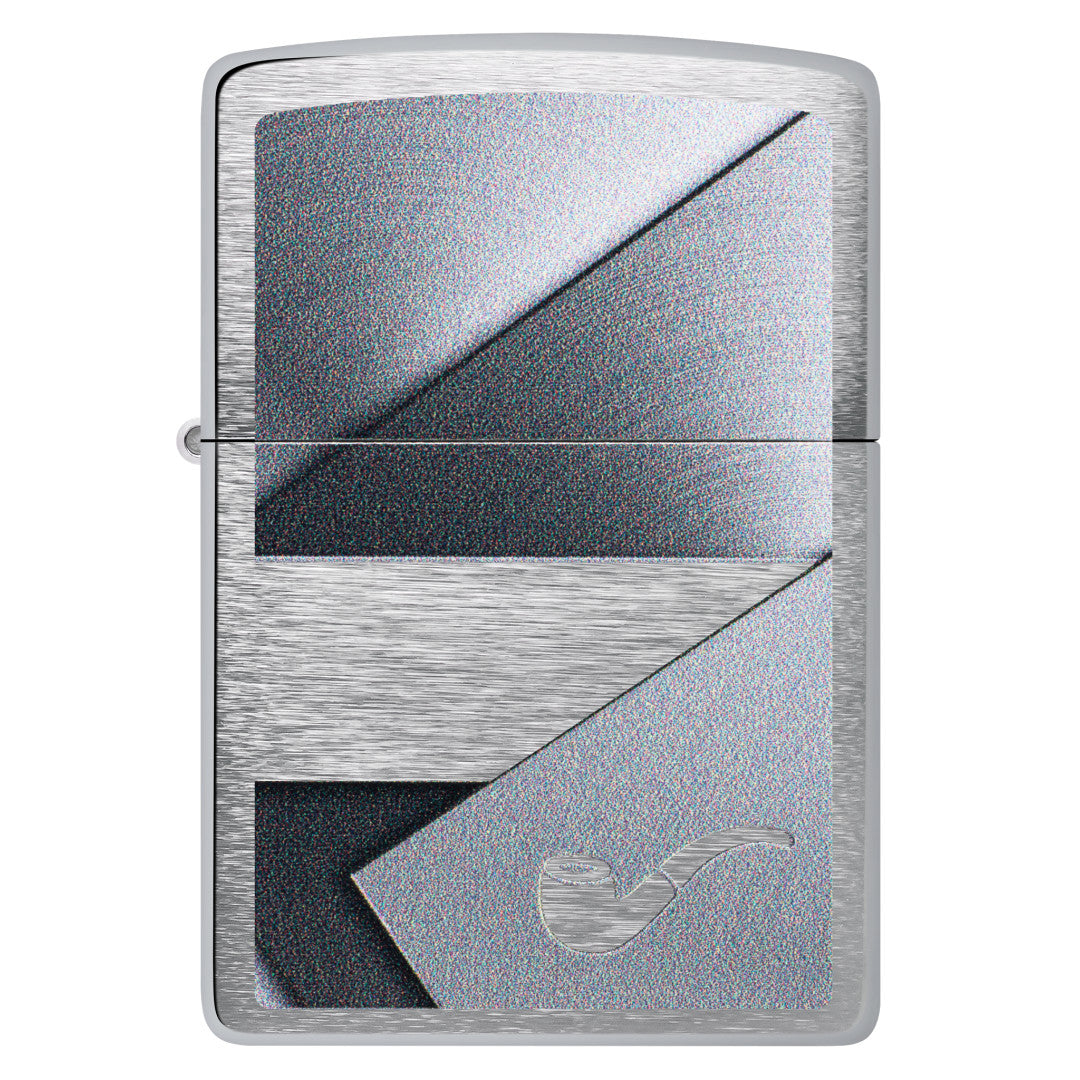 Front view of Zippo Metallic Design Pipe Lighter Brushed Chrome Windproof Lighter.