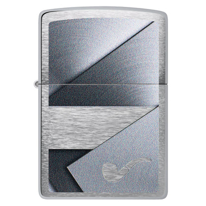 Front view of Zippo Metallic Design Pipe Lighter Brushed Chrome Windproof Lighter.