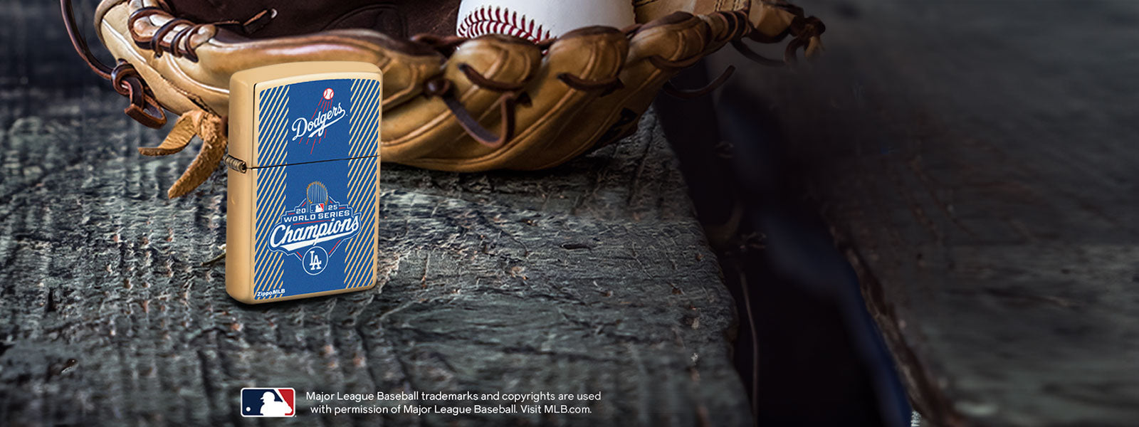 2025 World Series Champions Commemorative Lighter with baseball mitt background.