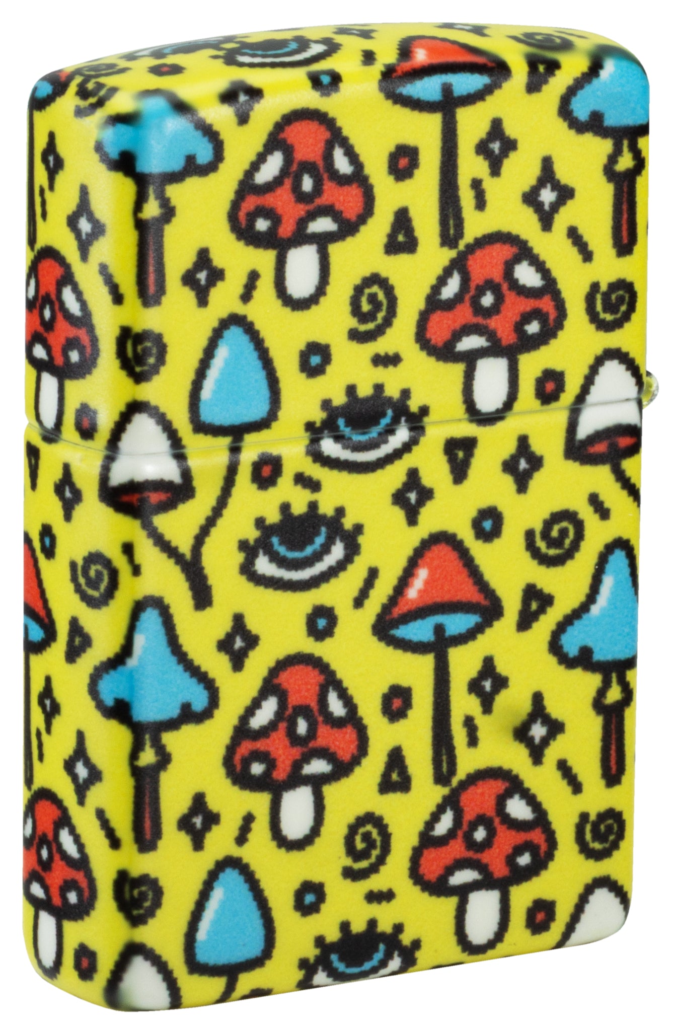 Back view of Zippo Eye Spy Design Glow-in-the-Dark Green Windproof Lighter standing at a 3/4 angle.