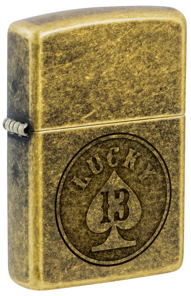 ZIPPO® LIGHTER ZIPPO Zippo Lucky 13 Design Antique Brass Windproof Lighter – Zippo USA