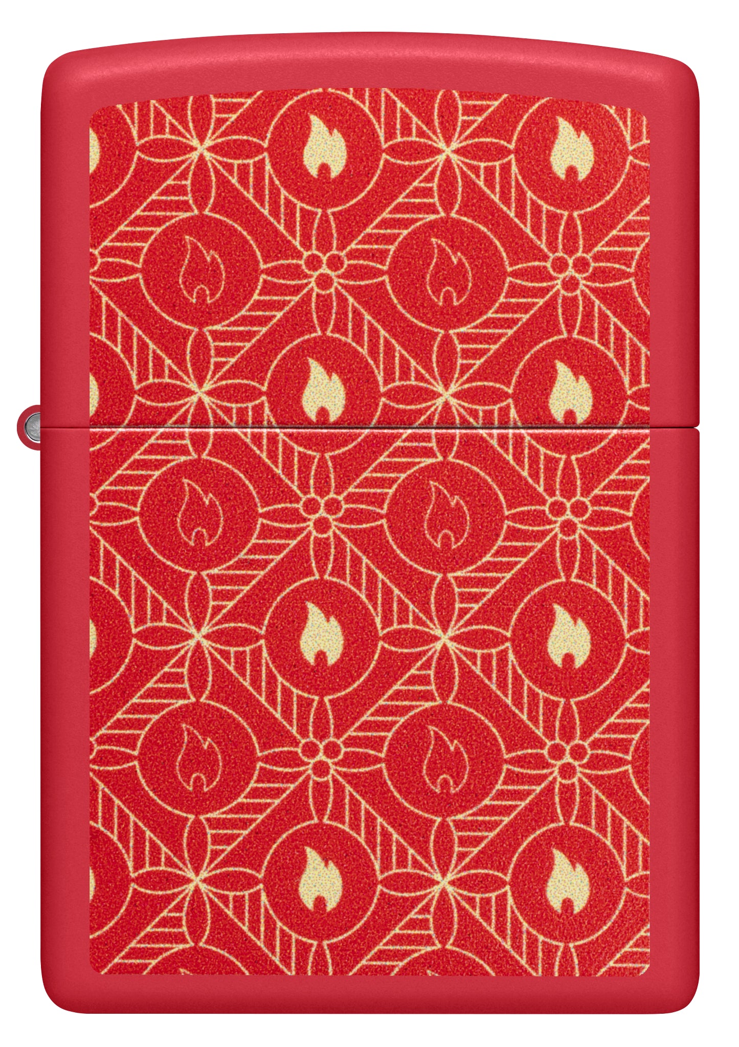 Front view of Zippo Festive Flame Design Red Matte Windproof Lighter.