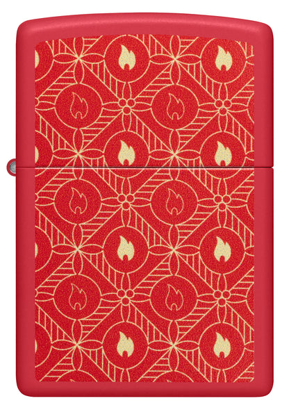 Front view of Zippo Festive Flame Design Red Matte Windproof Lighter.