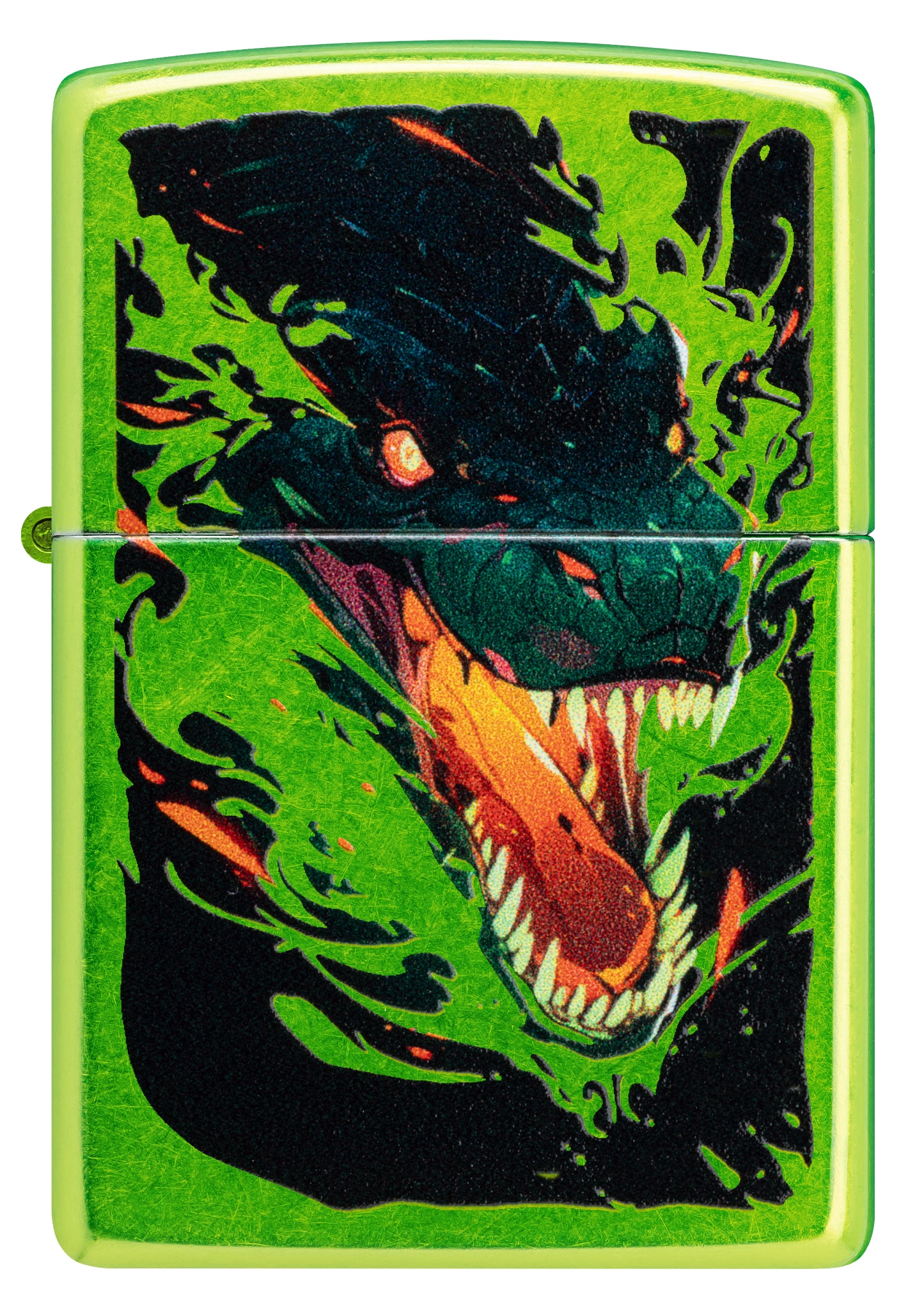 Front view of Zippo Screaming Dragon Design Lurid Windproof Lighter.