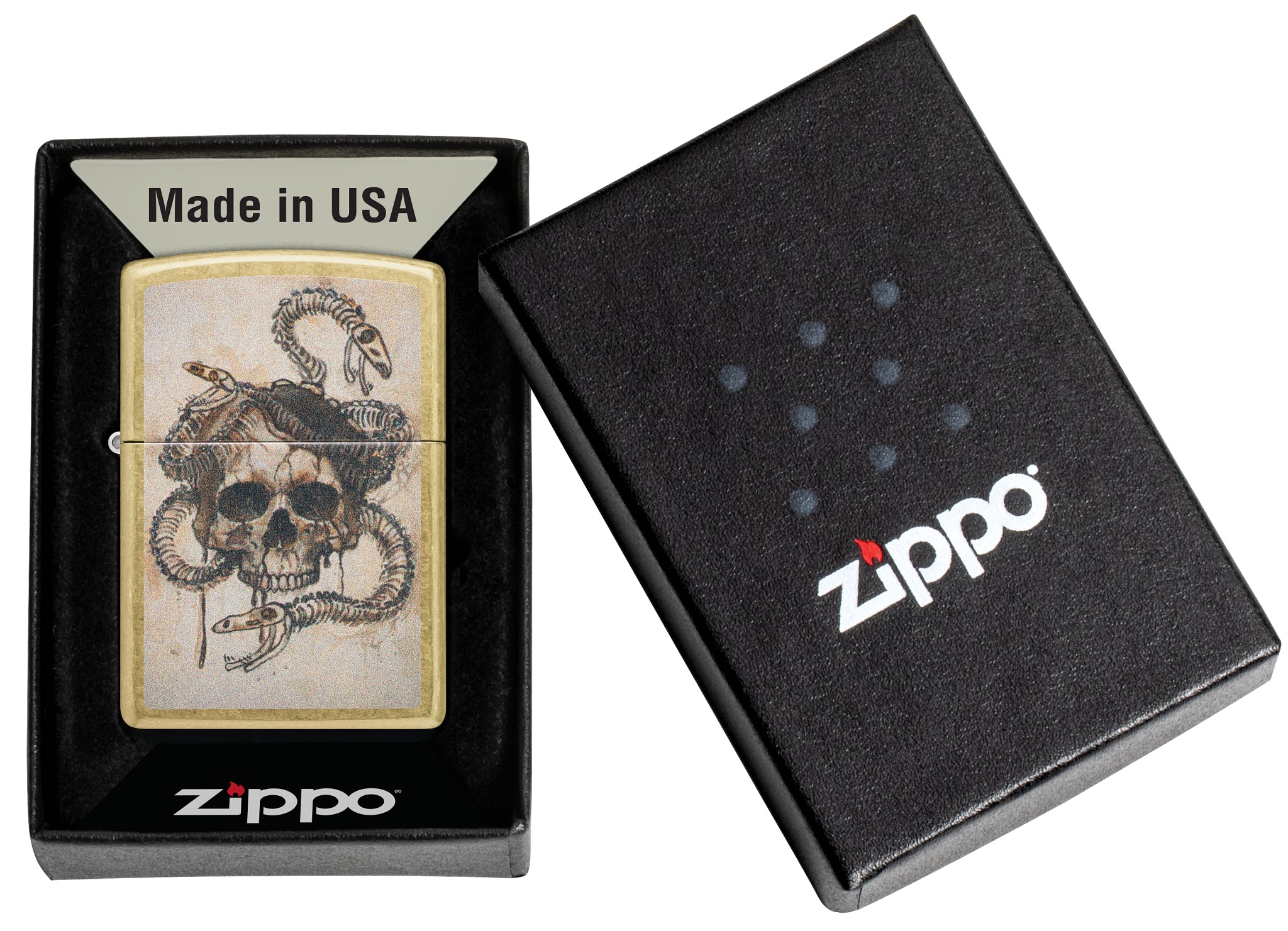 Zippo Skull and Snake Bones Design Street Brass Windproof Lighter