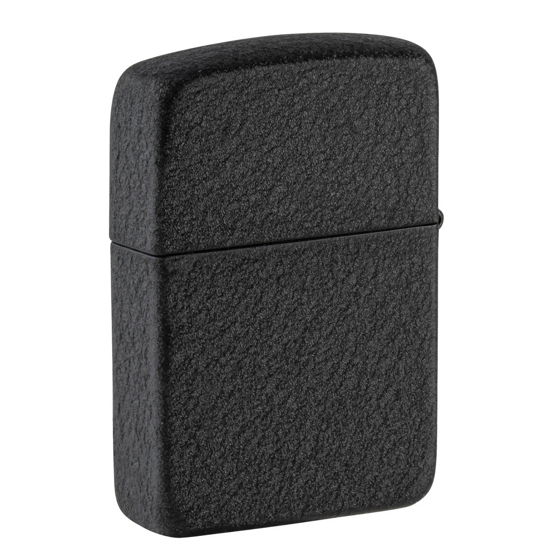 Back view of Zippo I am the Storm Design 1941 Replica Black Crackle® Windproof Lighter standing at a 3/4 angle.