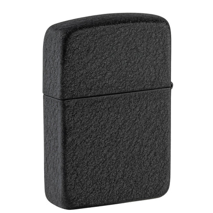 Back view of Zippo I am the Storm Design 1941 Replica Black Crackle® Windproof Lighter standing at a 3/4 angle.