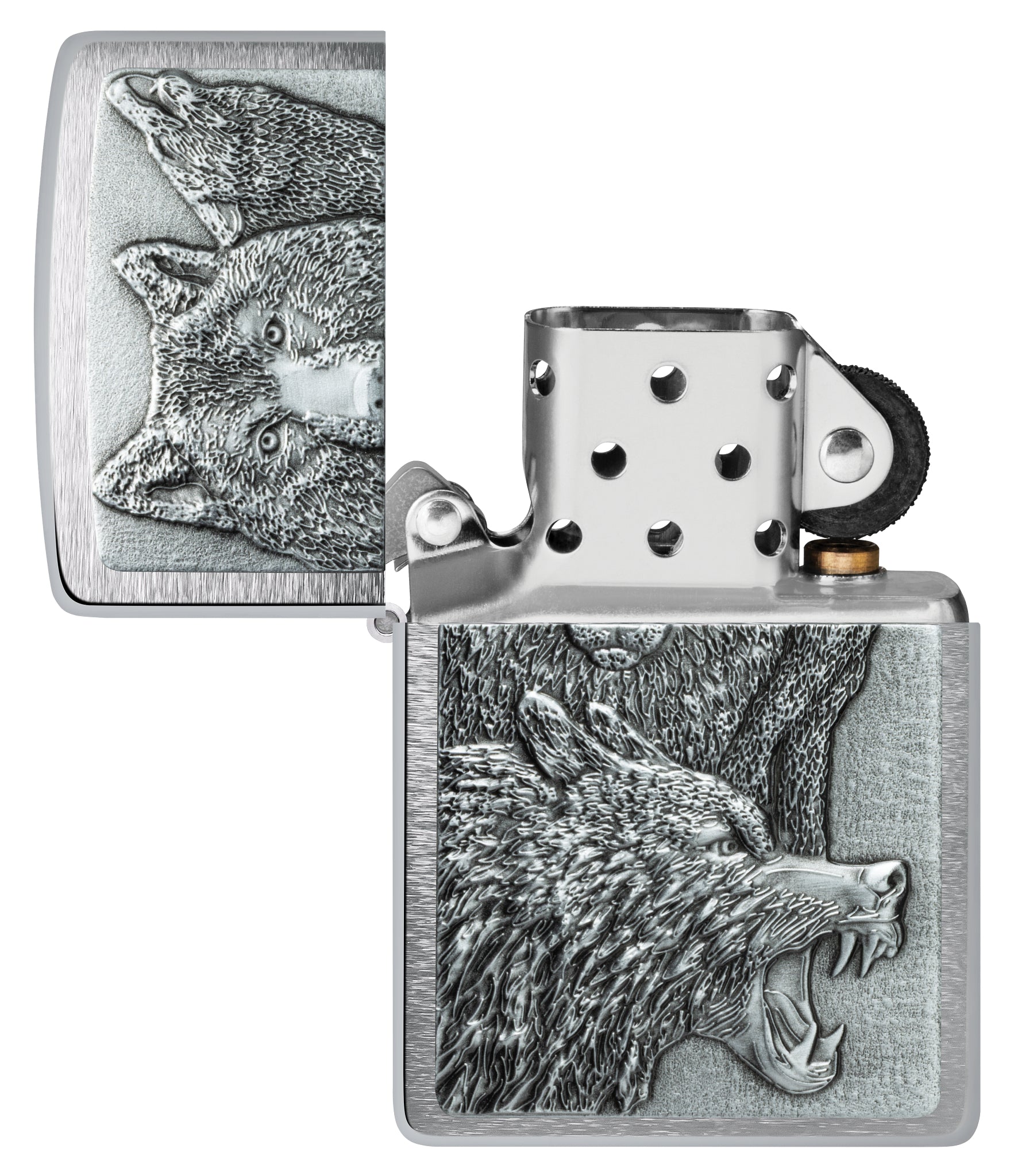 Zippo Wolf Pack Emblem Brushed Chrome Windproof Lighter – Zippo USA