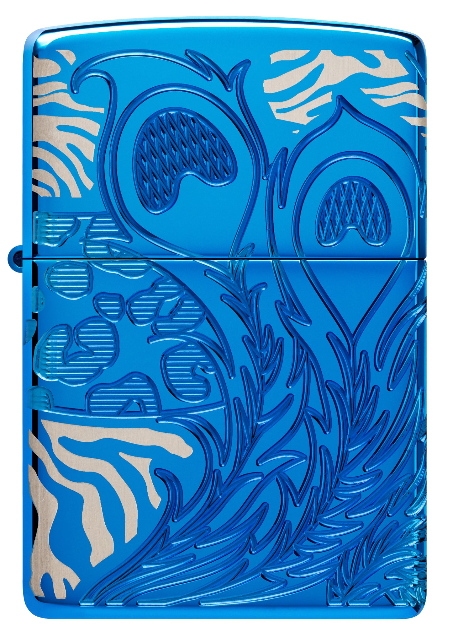Front view of Zippo Animal Flair Design Armor® High Polish Blue Windproof Lighter.