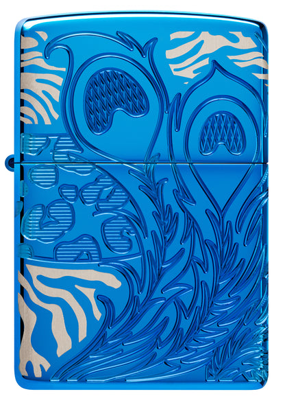 Front view of Zippo Animal Flair Design Armor® High Polish Blue Windproof Lighter.