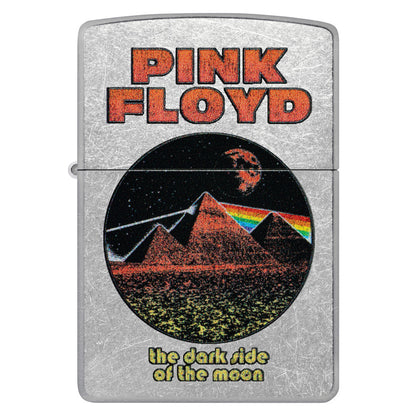 Front view of Zippo Pink Floyd Pyramids Design Street Chrome Windproof Lighter.