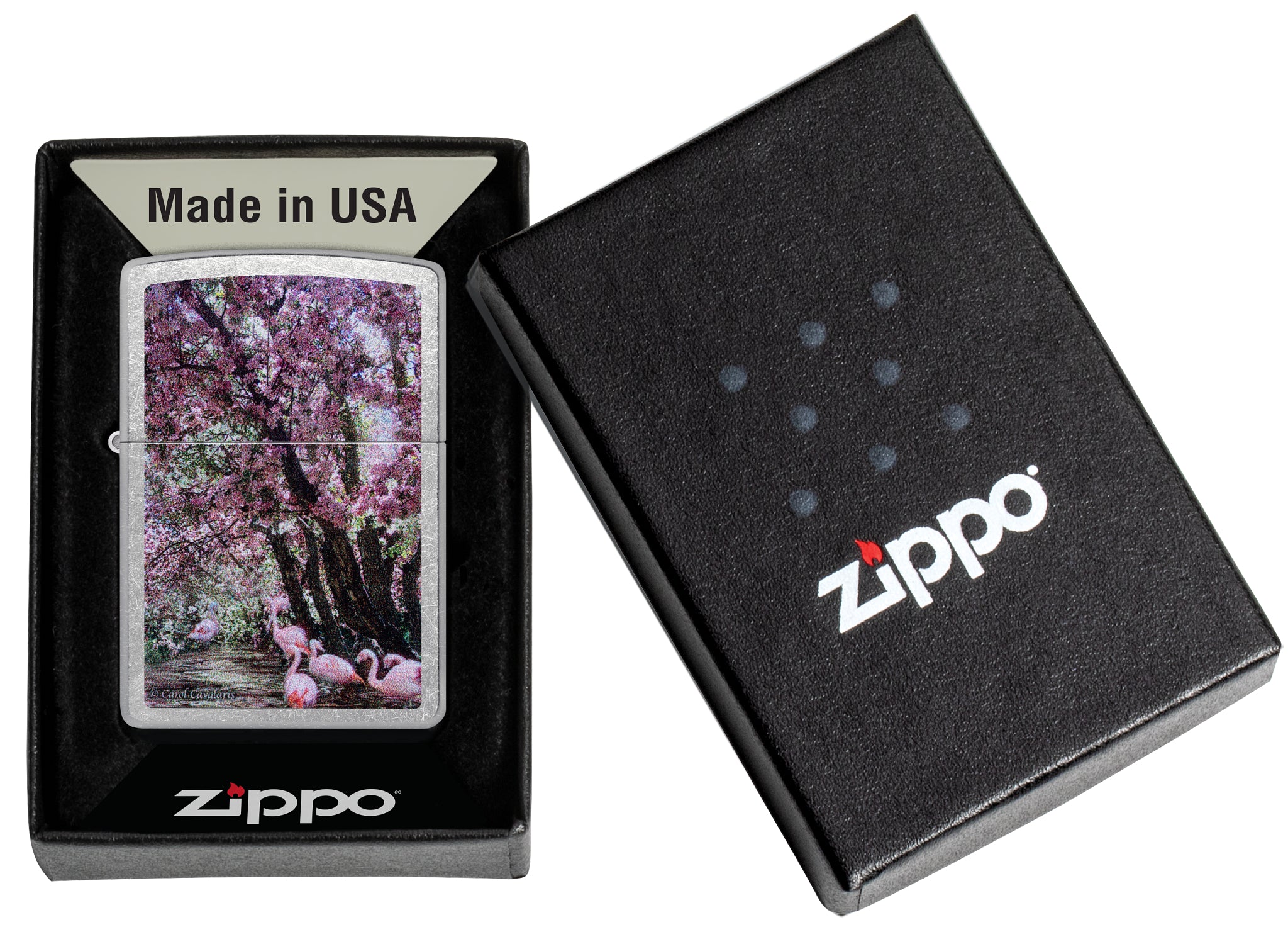 Zippo Carol Cavalaris Flamingo Lagoon Design Street Chrome