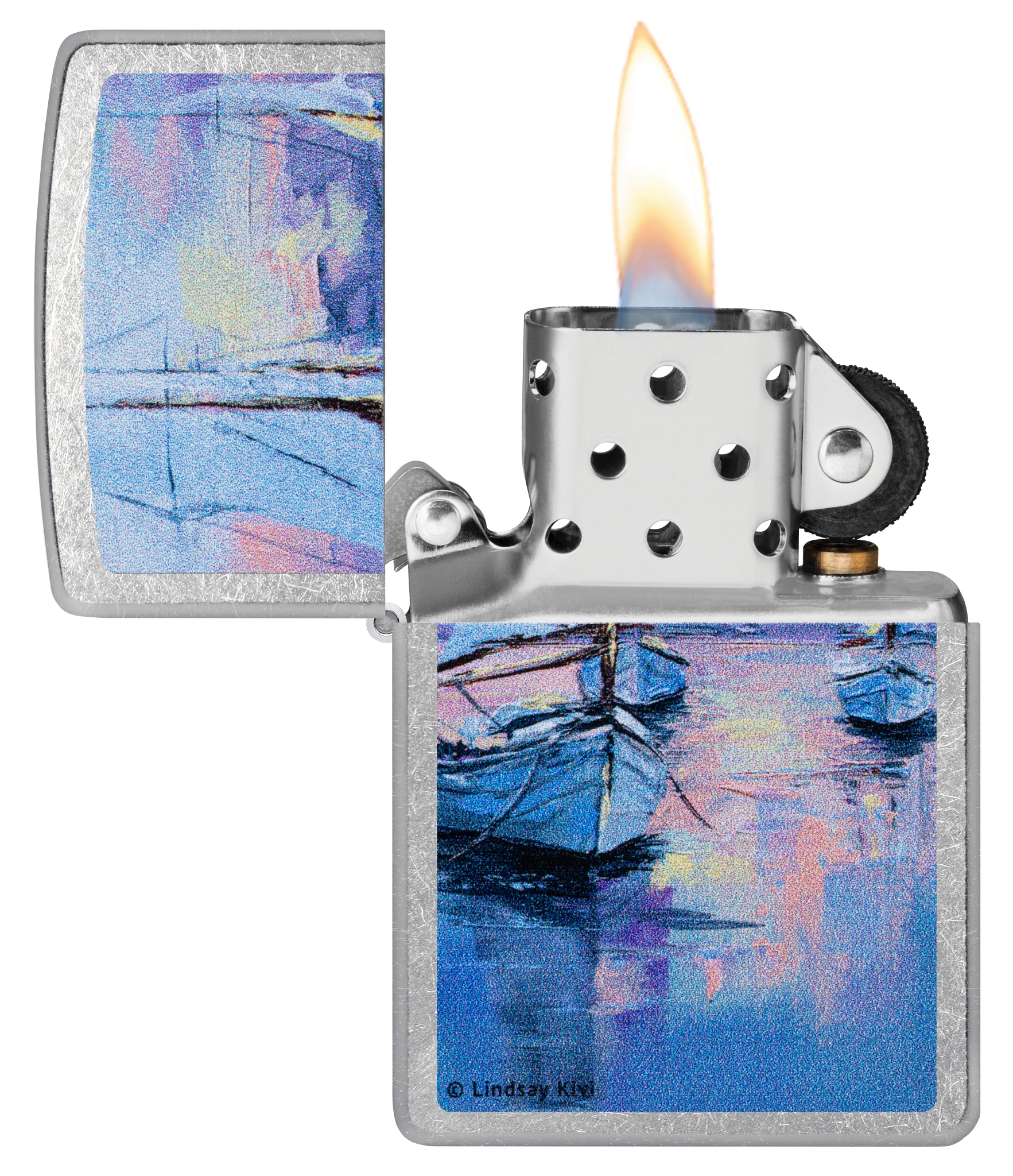 Zippo Lindsay Kivi Sailboats Design Street Chrome Windproof