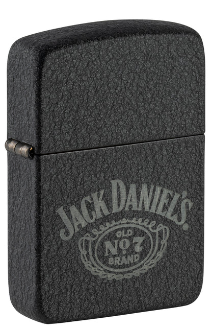 Front shot of Zippo Jack Daniel's® No. 7 Design 1941 Replica Black Crackle® Windproof Lighter standing at a 3/4 angle.