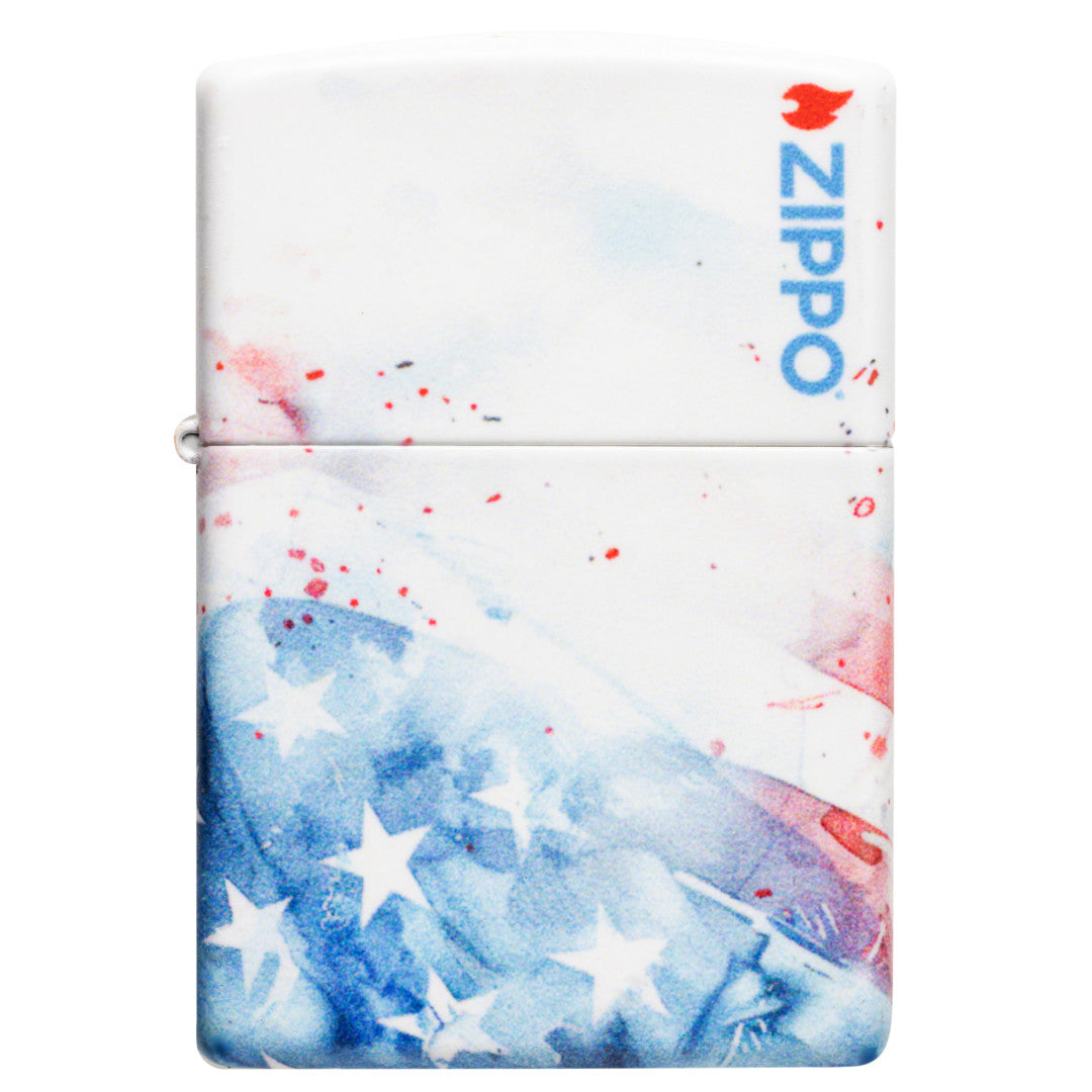 Front view of Zippo Watercolor Flag Design 540 Matte Windproof Lighter.